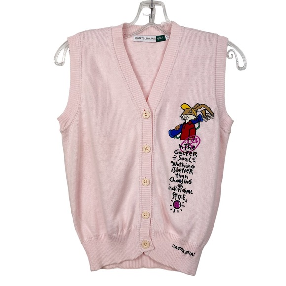Jean Charles Sweaters - Vintage Castelbajac Pink Golf Sweater Vest Size 40 Medium Rabbit Embroidery